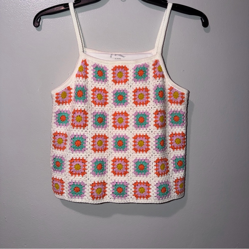 Crochet Short Top Granny Square Multicolor White - Picture 1 of 6